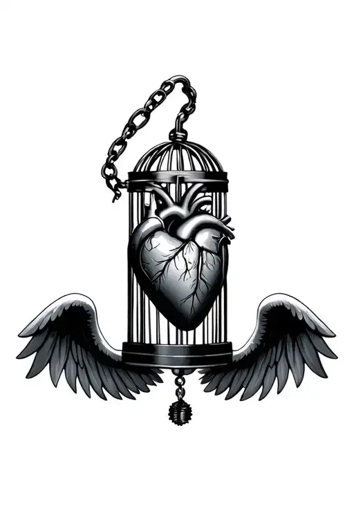 Heart With Wings In Male Chastity Cage