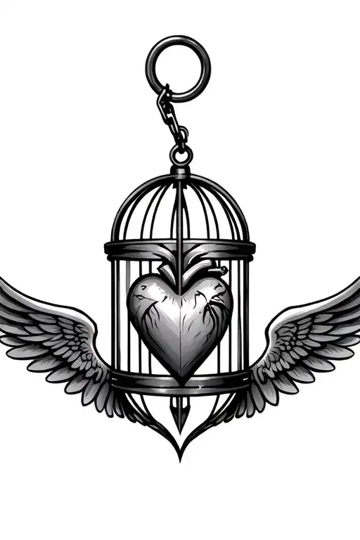 Tribal Heart With Wings In Male Chastity Cage