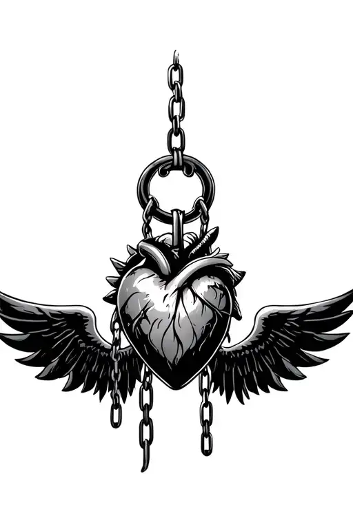 Tribal Heart With Wings In Chains Like A Male Chastity Cage