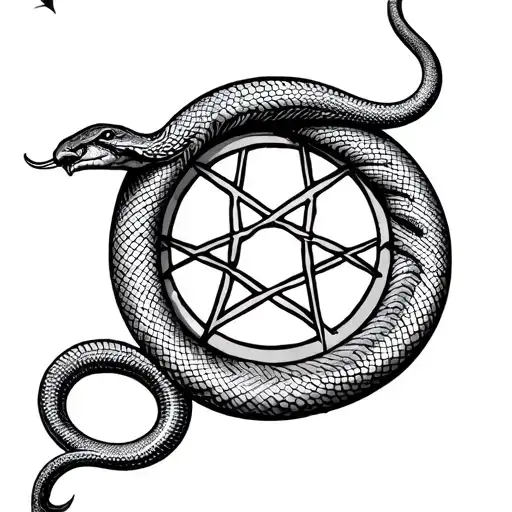 A Pentacle With A Snake Coiling Around The Circle It Then Slithers Through The Star Up Top