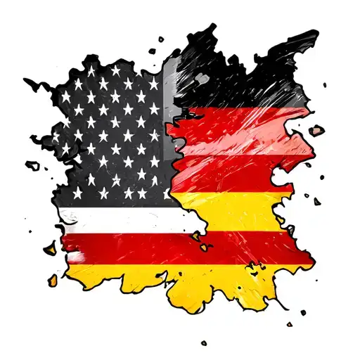 American Flag Breaking Loose Under German Flag