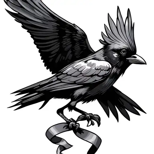 Crow Holding A Ribbon In It's Beak