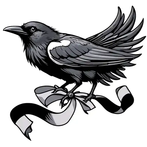 Crow Holding A Ribbon In It's Beak