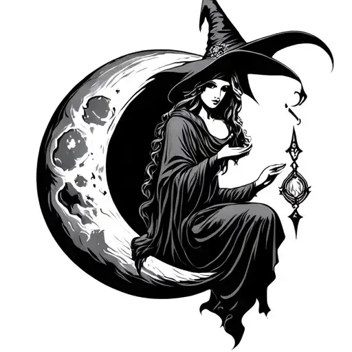 Protection Symbol Moon Witch Casting A Spell