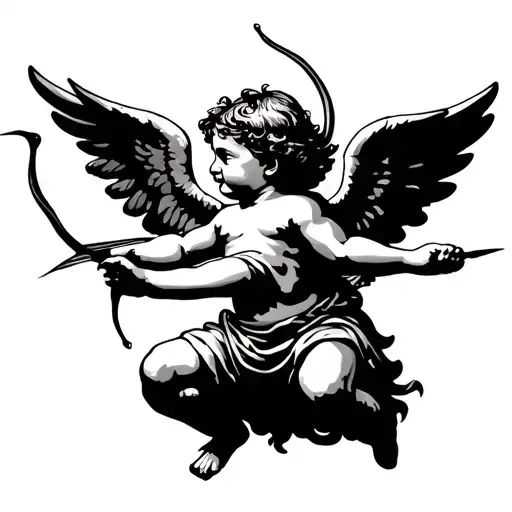 Chubby Cherub Flying Holding A Bow And Arrow