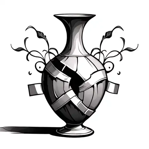 Tall Sleek Broken Vase That Has Been Put Back Together With Tape