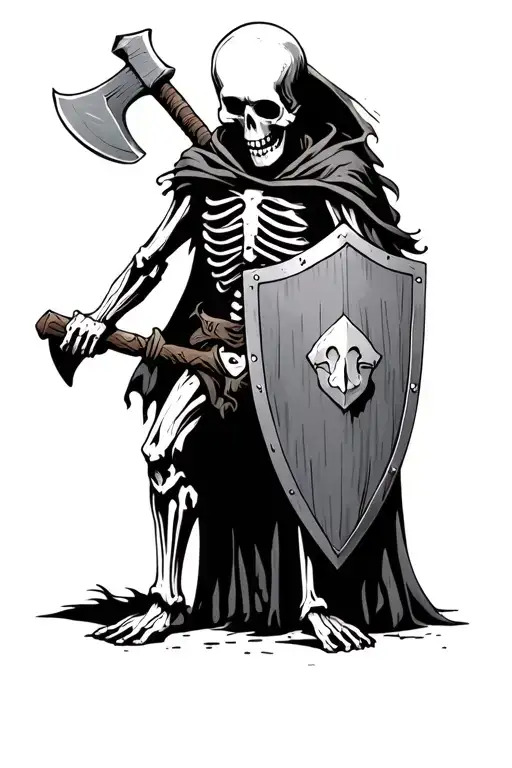Tired Skeleton With Shield And Axe