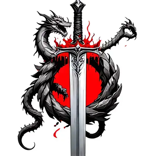 Sword Going Through A Wreath With A Dragon Coiled Around With A Bloody Crown Onn Top Of It