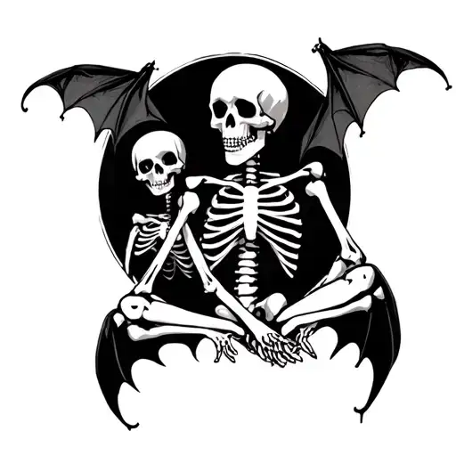 Skeletons Bats Halloween Scene