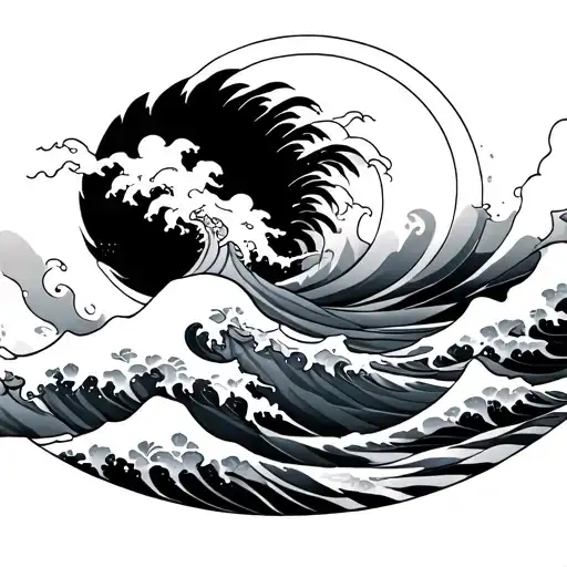 Make A Traditional Fato With Waves From Behind Hitting A Japanese Cloud All In Black
