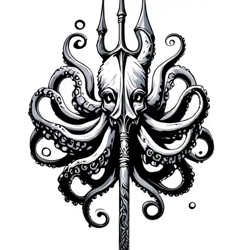 Poseidon With Black Art Trident With Forearm Octopus