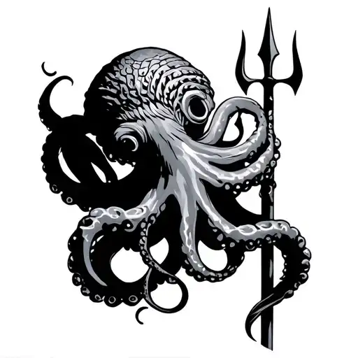 Poseidon With Black Art Trident With Octopus Tentacles