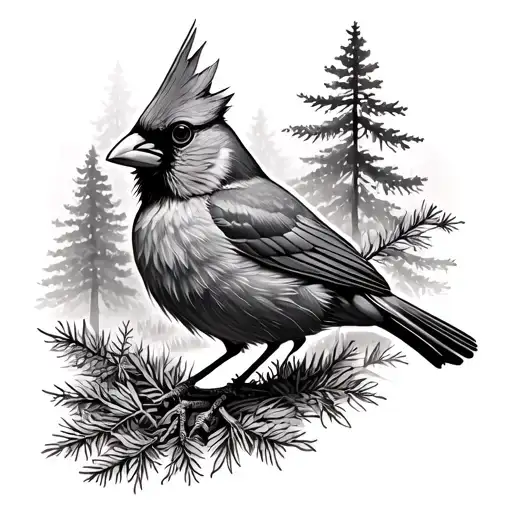 Cardinal In The Forest Landscape