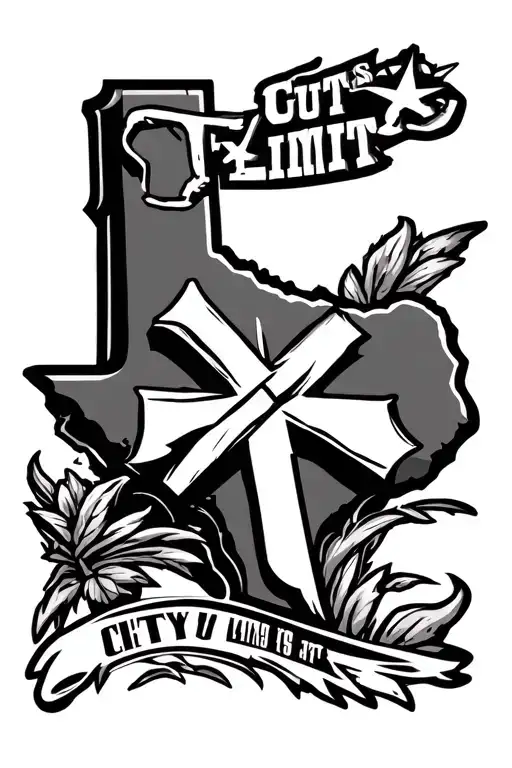 Texas With Cut And Shoot City Limits Sign With Cross