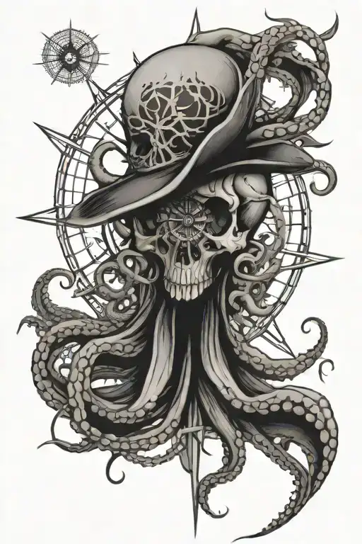 Broken Skull Compass Inside Octopus Wrapped