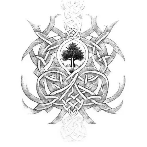 Full Arm Celtic Sleeve With Tree Of Life On Shoulder