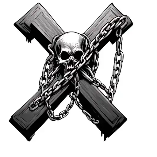 Grimm Reaper Wrapped In Chains On A Cross Intertwined