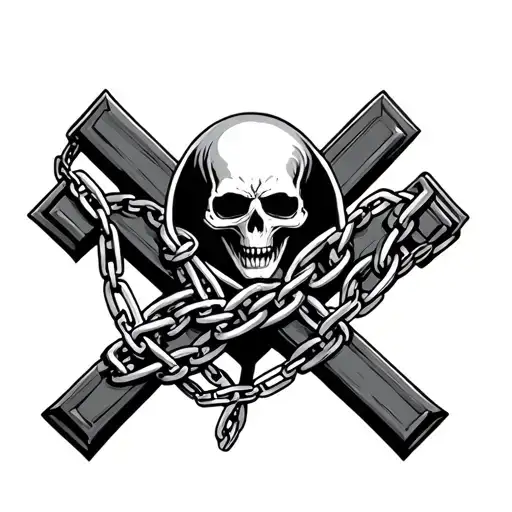 Grimm Reaper Wrapped In Chains On A Cross Intertwined