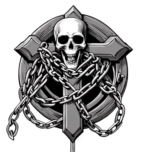 Grimm Reaper Wrapped In Chains On A Christian Cross Intertwined