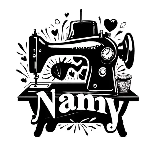 The Word Nanny With A Sewing Machine Beside The Words