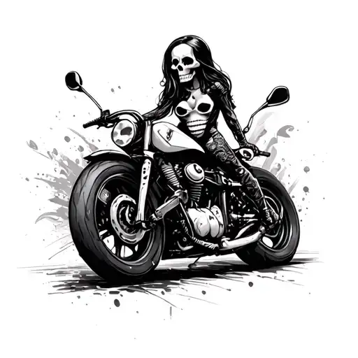 Skull Girl On Motor Bike Surrounded