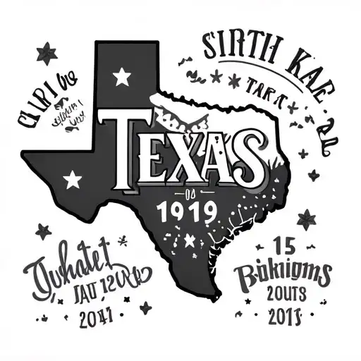 Texas State Outline With Birth Year Written In Western Font In The Middle