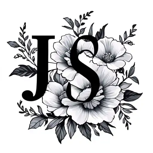 J S A Initials With Floral Small