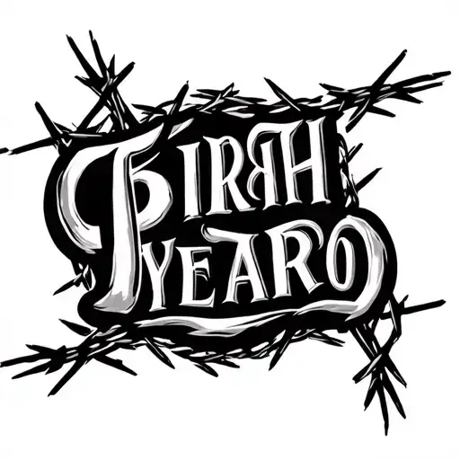 Birth Year In Western Font With Barbed Wire Strike Through It