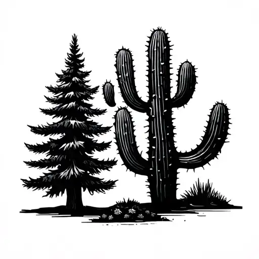 Simple Pine Tree And Cactus Outline