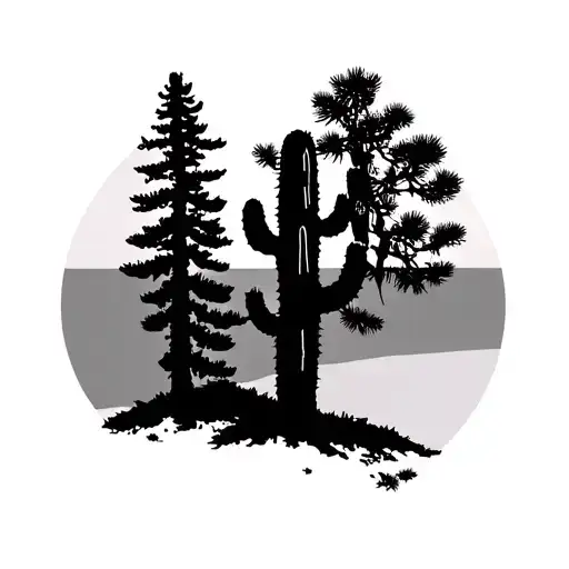 Simple Half Pine Tree And Half Cactus Outline