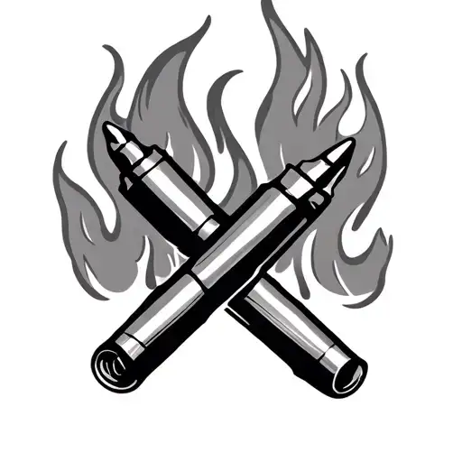 Two Crossed Bullets In Fire