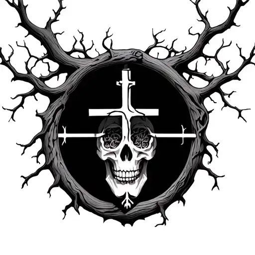 Tree Of Life With Skull And Cross Of Life