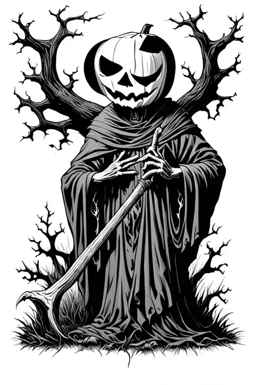 Pumpkin Head Reaper Full Body Grave Yard