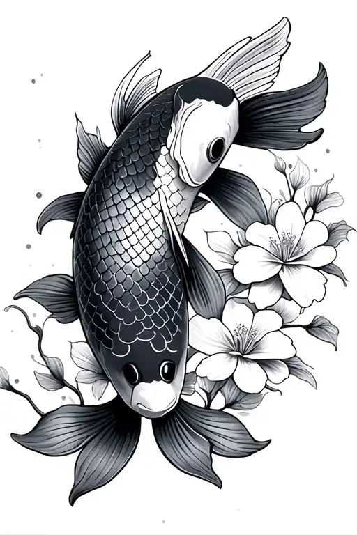 Koi Fish Whit Sakura Flowers