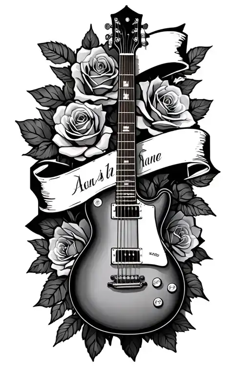 Guitar And Roses With Name On Banner Wrapped