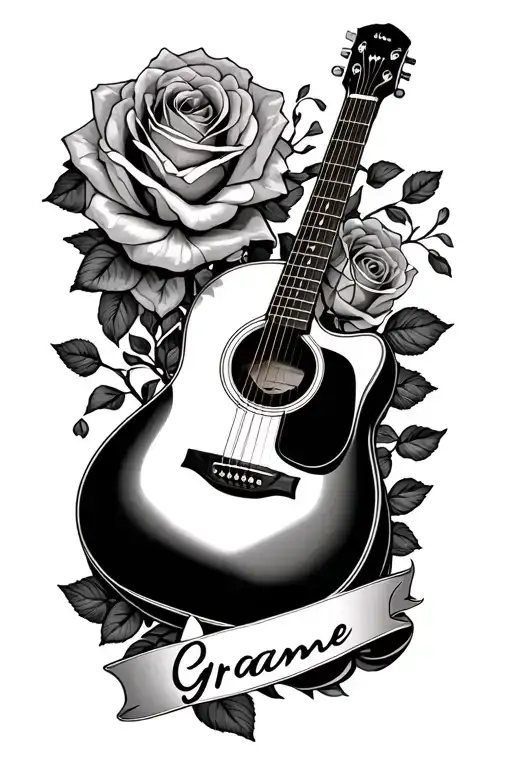 Acoustic Guitar And Roses With Graeme On Banner Wrapped
