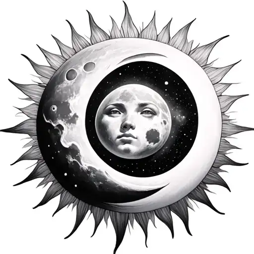 Realistic Sun And Moon Merging Together