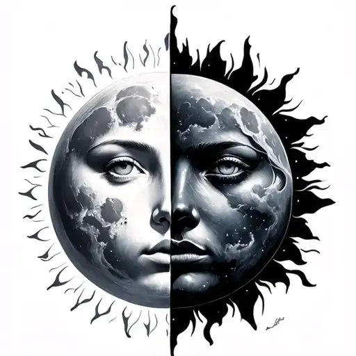 Realistic Sun And Moon Split Half And Half Together No Faces
