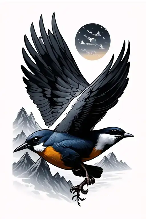 Swallow Bird With Mountains Across