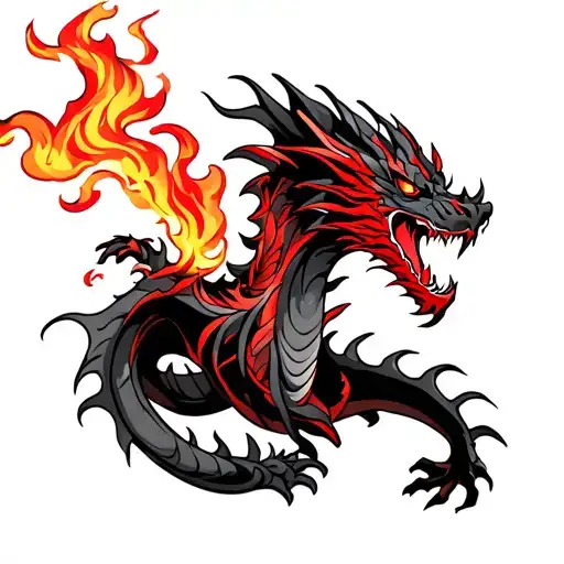Celtic Red And Black Dragon Breathing Fire