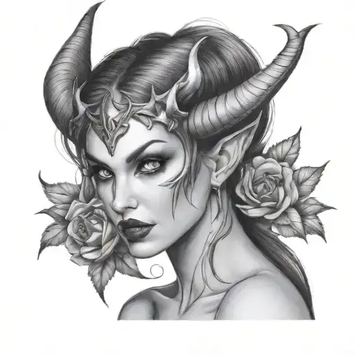 Design A Tattoo Of A Succubus In A Classic Black And Grey Portrait Style