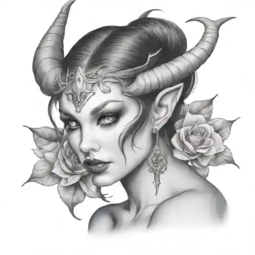 Design A Tattoo Of A Succubus In A Classic Black And Grey Portrait Style