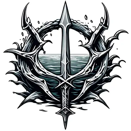 Posiden Trident Surrounded By Water