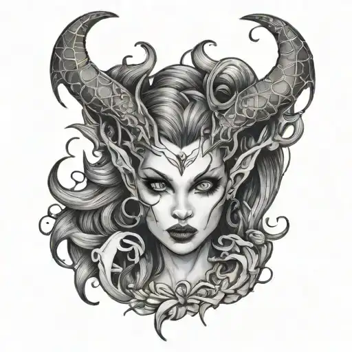 Design A Tattoo Of A Succubus In A Classic Black And Grey Portrait Style
