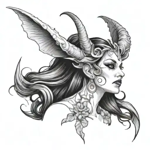 Design A Tattoo Of A Succubus In A Classic Black And Grey Portrait Style