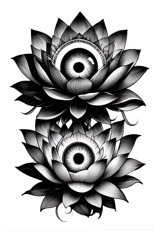 Lotus Flowers With Eyeball And Geometric Mandala Design Incorporating