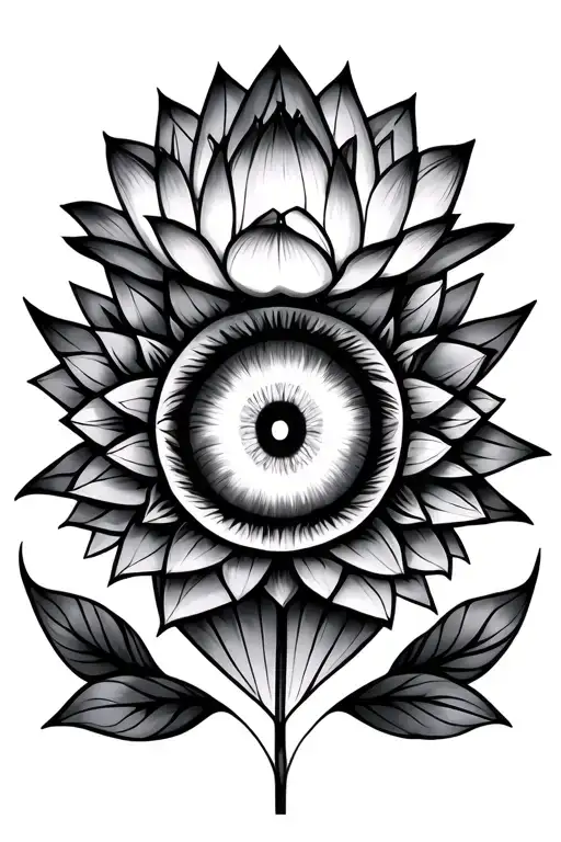 Lotus Flowers With Eyeball And Geometric Mandala Design Incorporating