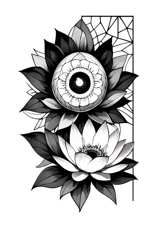 Lotus Flowers With Eyeball And Geometric Mandala