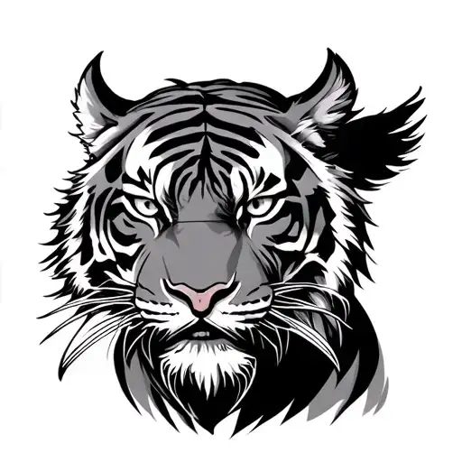 A Combination Of A Viking Warrior And A Tiger But In The Style Of An Japan Samurai