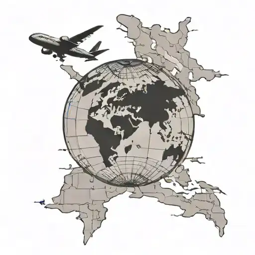 World Map With Airplane Flying Over A World